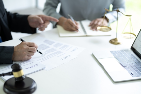 lawyer discussing over papers